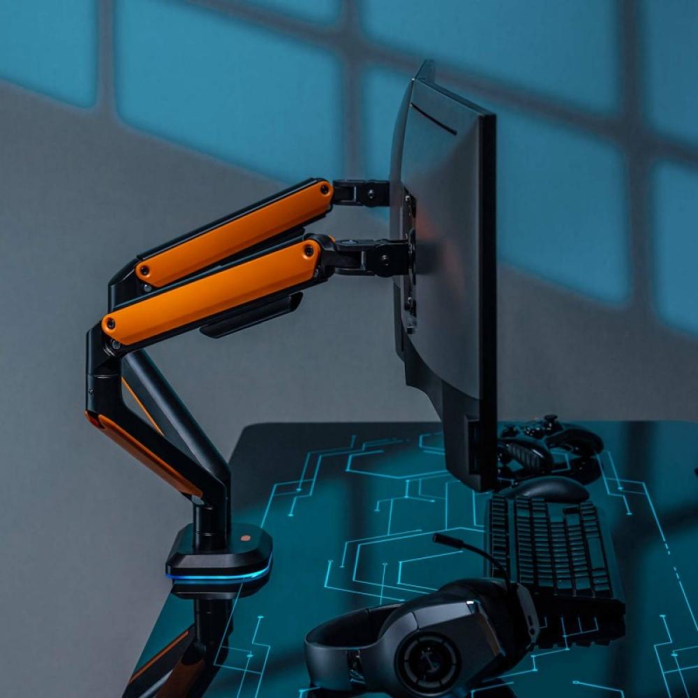 AISENS - Soporte de Mesa RGB Gaming contrapeso giratorio e inclinable para Monitor/TV 9Kg (3 Pivotes, 2 Brazos) de - DT32TSR-251