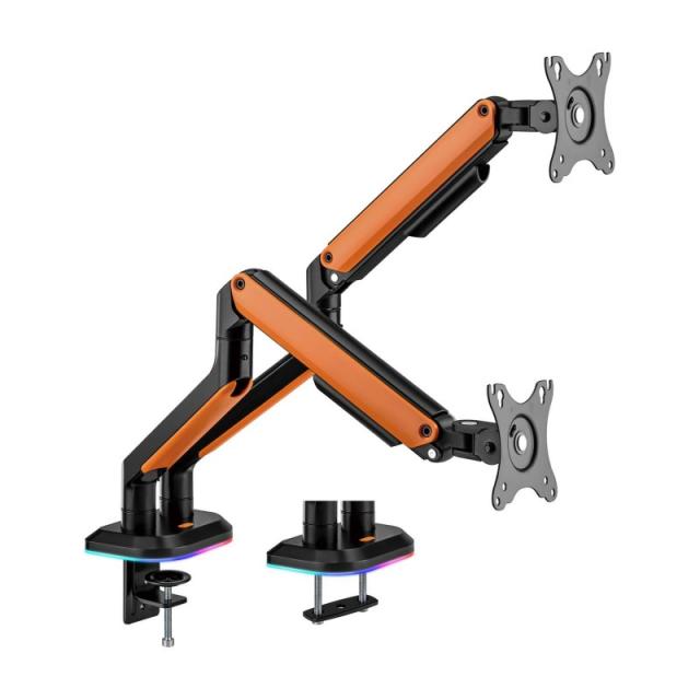 AISENS - Soporte de Mesa RGB Gaming contrapeso giratorio e inclinable para Monitor/TV 9Kg (3 Pivotes, 2 Brazos) de - DT32TSR-251