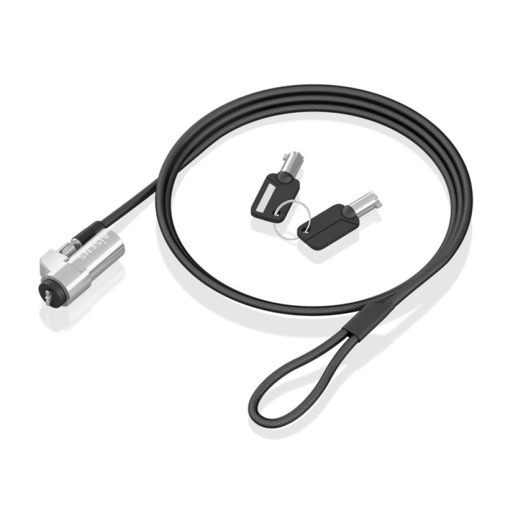 AISENS - Cable de Seguridad tipo NANO con cerradura de llave para ordenador, monitor, portátil 1.5m