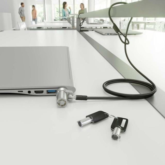 AISENS - Cable de Seguridad tipo NANO con cerradura de llave para ordenador, monitor, portátil 1.5m