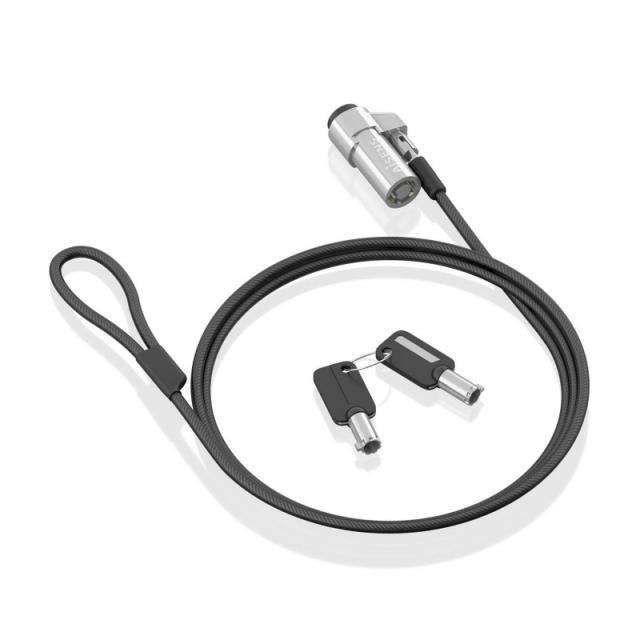 AISENS - Cable de Seguridad tipo NANO con cerradura de llave para ordenador, monitor, portátil 1.5m