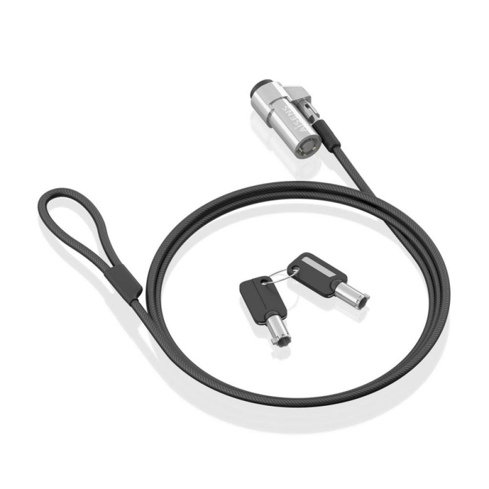 AISENS - Cable de Seguridad tipo NANO con cerradura de llave para ordenador, monitor, portátil 1.5m