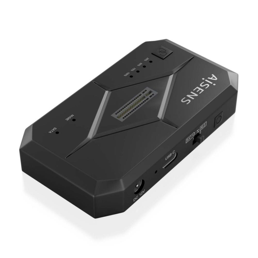 AISENS - Estación de Docking SATA 2.5/3.5, M.2 NVMe a USB 3.0/3.1 Gen1, Clone, Negro