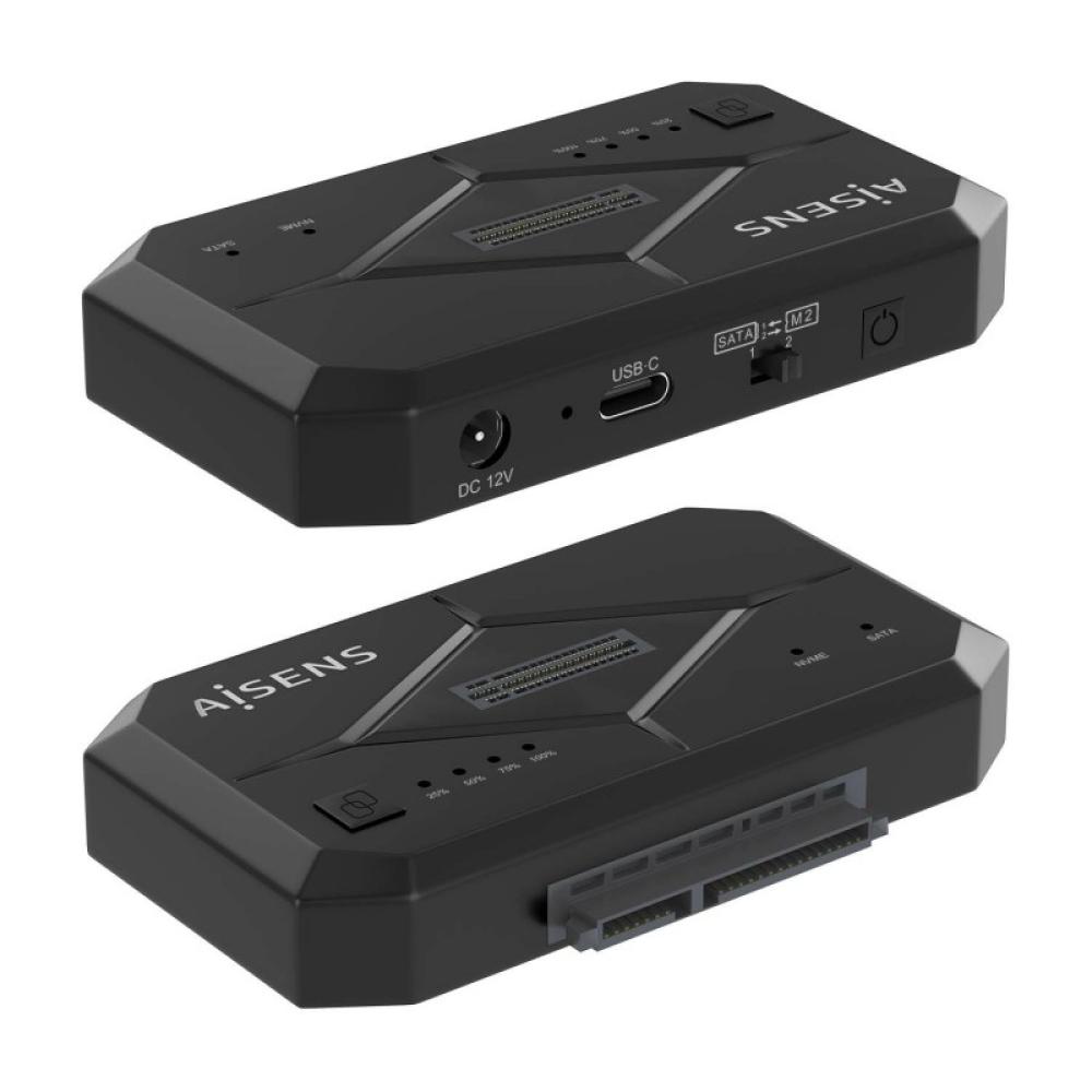 AISENS - Estación de Docking SATA 2.5/3.5, M.2 NVMe a USB 3.0/3.1 Gen1, Clone, Negro