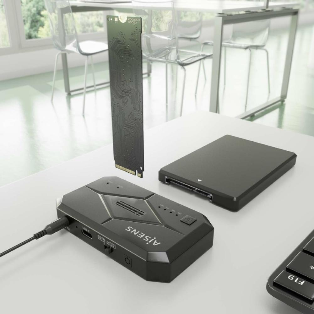 AISENS - Estación de Docking SATA 2.5/3.5, M.2 NVMe a USB 3.0/3.1 Gen1, Clone, Negro