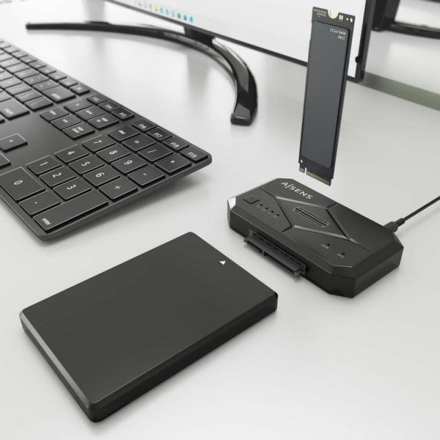 AISENS - Estación de Docking SATA 2.5/3.5, M.2 NVMe a USB 3.0/3.1 Gen1, Clone, Negro