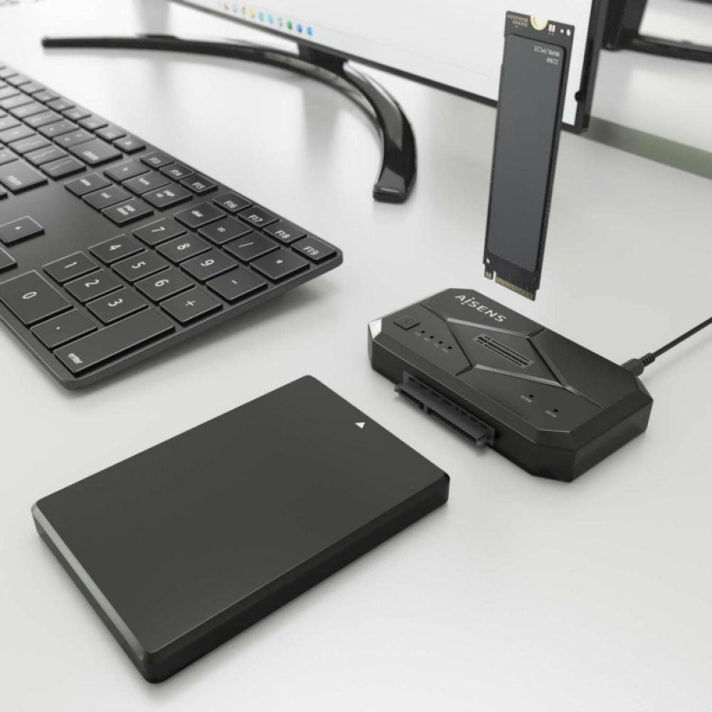 AISENS - Estación de Docking SATA 2.5/3.5, M.2 NVMe a USB 3.0/3.1 Gen1, Clone, Negro