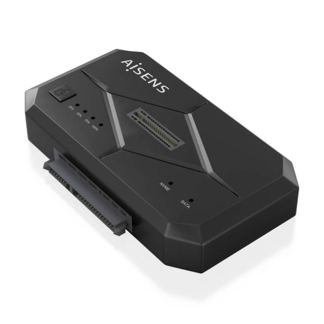 AISENS - Estación de Docking SATA 2.5/3.5, M.2 NVMe a USB 3.0/3.1 Gen1, Clone, Negro