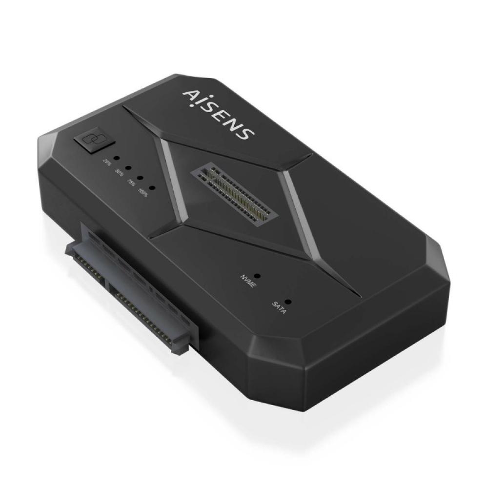 AISENS - Estación de Docking SATA 2.5/3.5, M.2 NVMe a USB 3.0/3.1 Gen1, Clone, Negro