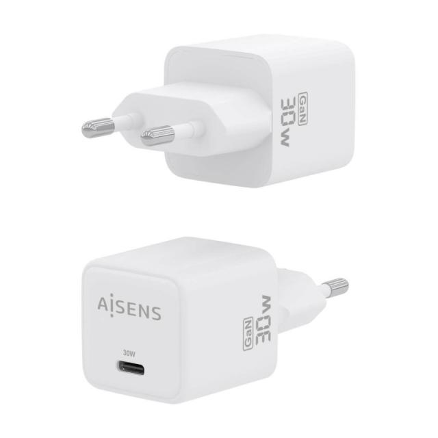 AISENS - Cargador Gan 30W, 1xUSB-C PD3.0 QD4.0, Blanco