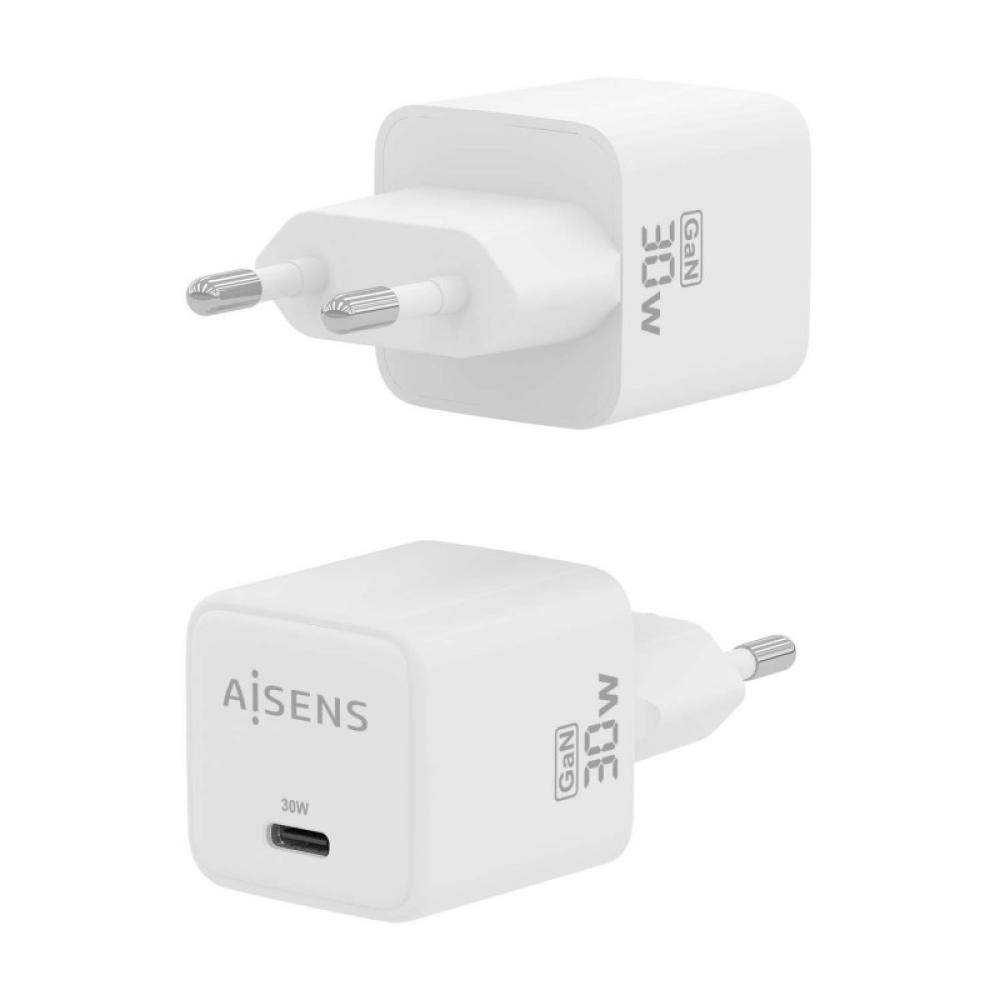 AISENS - Cargador Gan 30W, 1xUSB-C PD3.0 QD4.0, Blanco