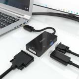 AISENS - Conversor Displayport V1.2 a VGA/DVI/HDMI, DP 1.2/M-VGA/H-DVI/H-HDMI/H 4K, Negro, 15cm