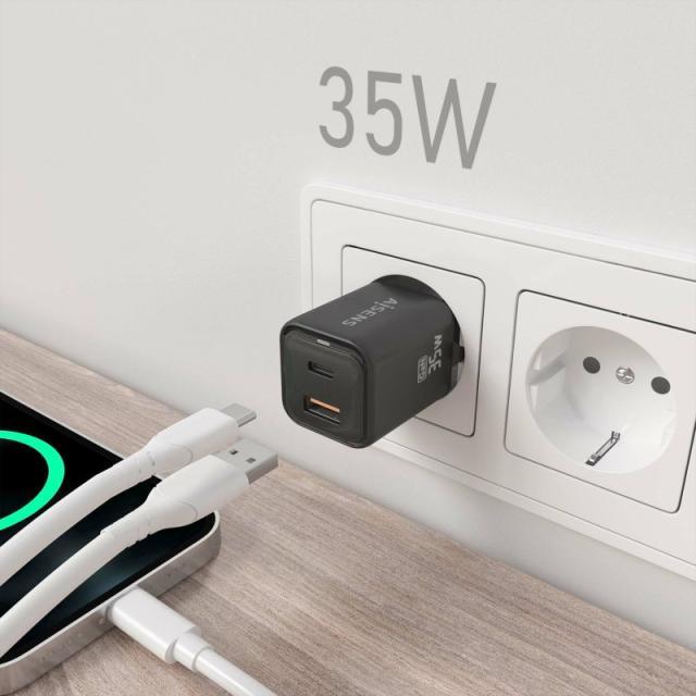 AISENS - Cargador Gan 35W, 1xUSB-C PD3.0 QC4.0, 1xUSB-A QC3.0, Negro