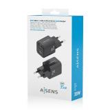 AISENS - Cargador Gan 35W, 1xUSB-C PD3.0 QC4.0, 1xUSB-A QC3.0, Negro