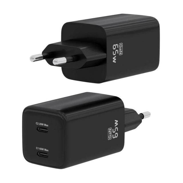 AISENS - Cargador Gan 65W, 2xUSB-C PD3.0 QD4.0, Negro