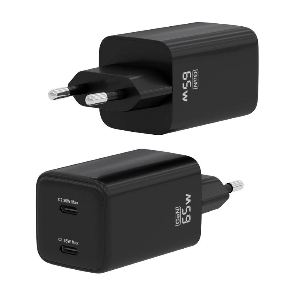 AISENS - Cargador Gan 65W, 2xUSB-C PD3.0 QD4.0, Negro