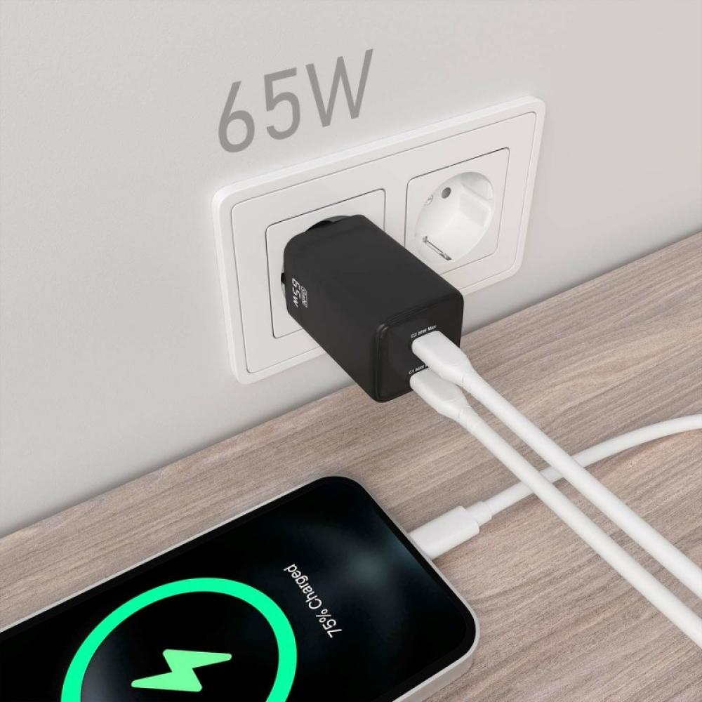 AISENS - Cargador Gan 65W, 2xUSB-C PD3.0 QD4.0, Negro