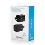 AISENS - Cargador Gan 65W, 2xUSB-C PD3.0 QD4.0, Negro