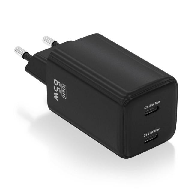 AISENS - Cargador Gan 65W, 2xUSB-C PD3.0 QD4.0, Negro