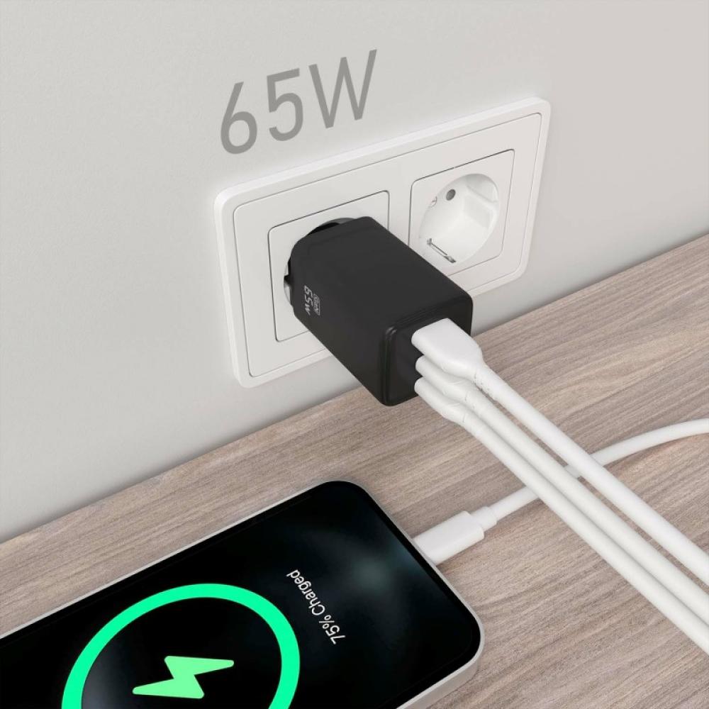 AISENS - Cargador Gan 65W, 2xUSB-C PD3.0 QC4.0, 1xUSB-A QC3.0, Negro - ASCH-65W3P042-BK