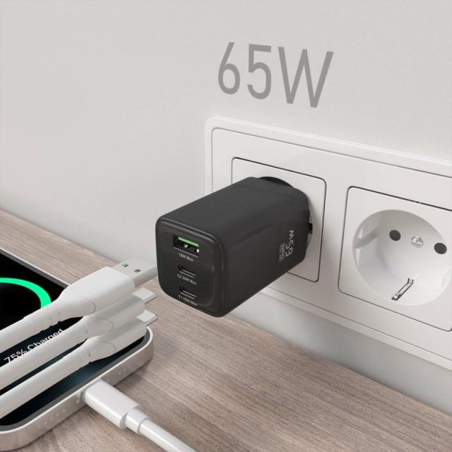 AISENS - Cargador Gan 65W, 2xUSB-C PD3.0 QC4.0, 1xUSB-A QC3.0, Negro - ASCH-65W3P042-BK