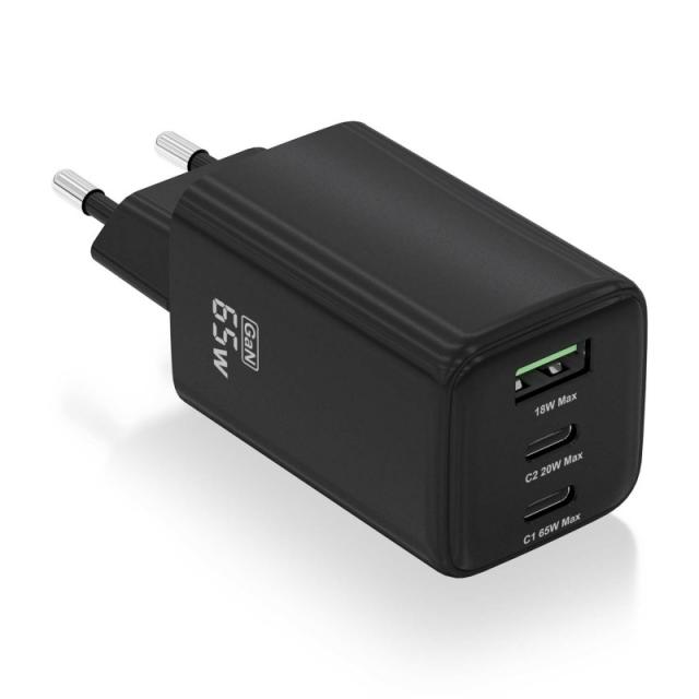 AISENS - Cargador Gan 65W, 2xUSB-C PD3.0 QC4.0, 1xUSB-A QC3.0, Negro - ASCH-65W3P042-BK