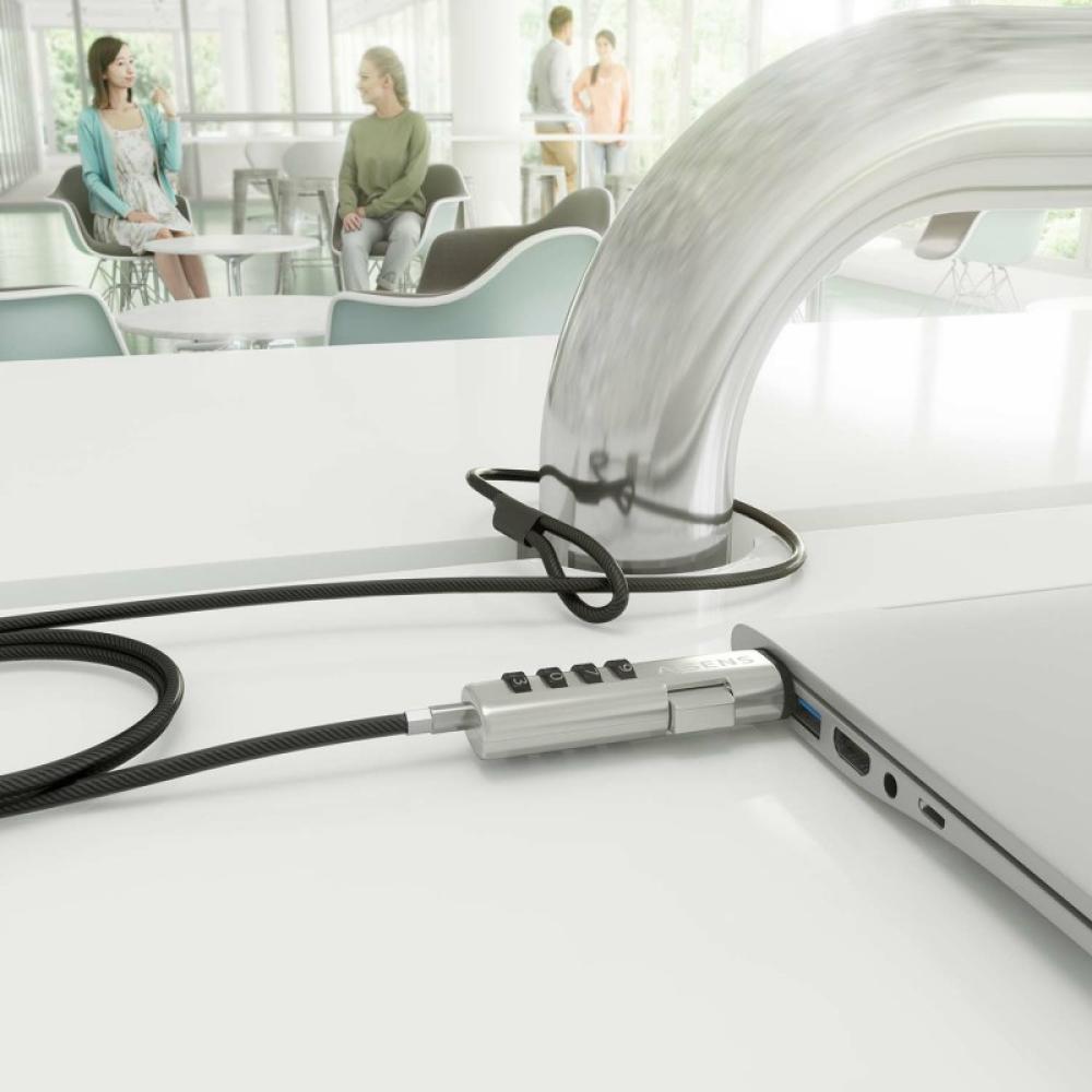 AISENS - Cable de Seguridad tipo NANO con cerradura de combinación para ordenador, monitor, portátil 1.5m