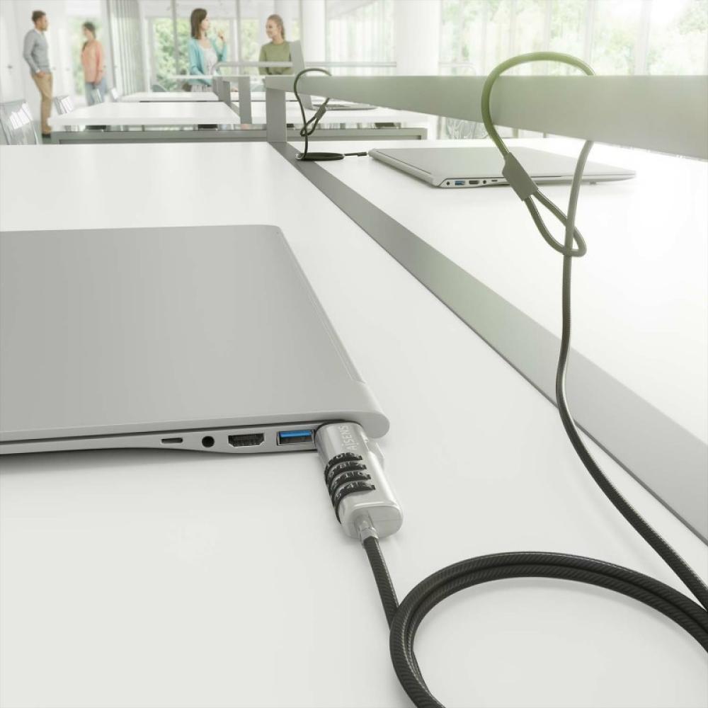 AISENS - Cable de Seguridad tipo NANO con cerradura de combinación para ordenador, monitor, portátil 1.5m