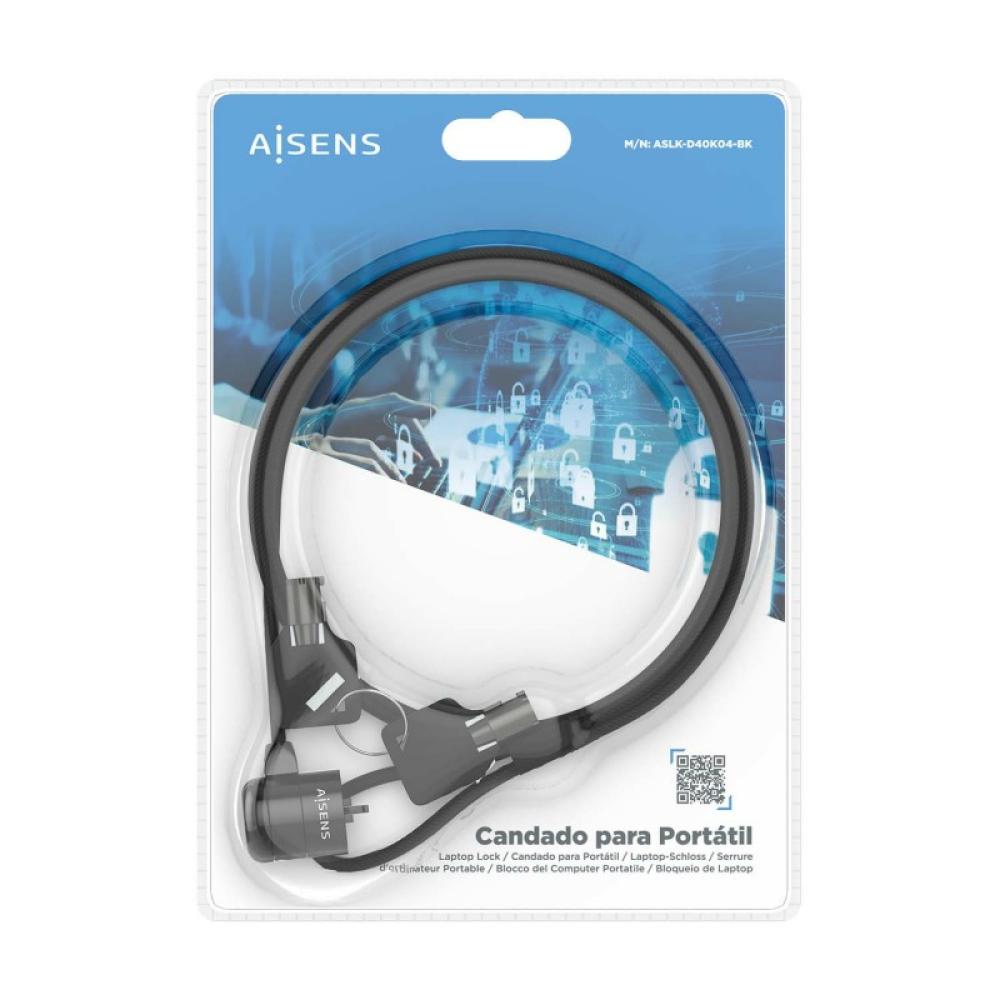 AISENS - Cable de seguridad con cerradura de llave para ordenador, monitor, portátil 1.5m