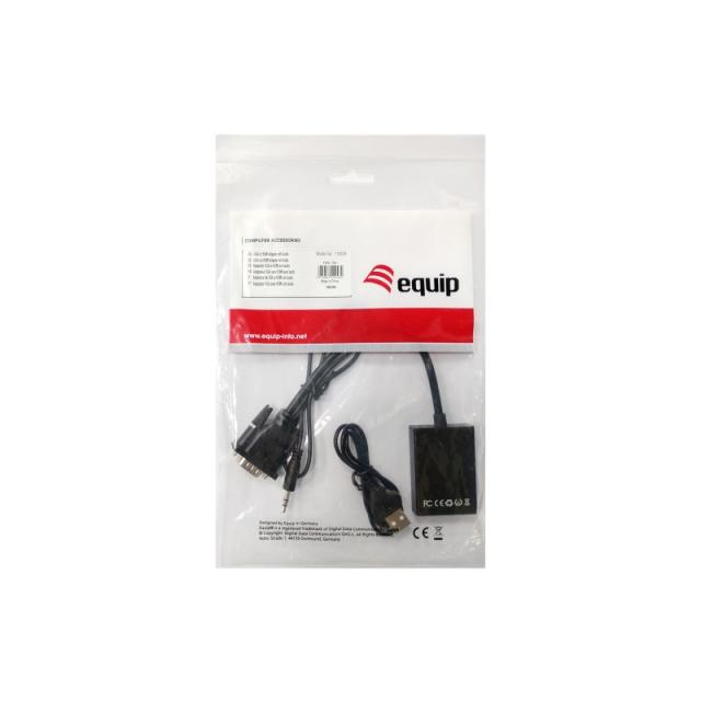 Equip - 119038 adaptador de cable de vídeo 0,2 m VGA (D-Sub) + 3,5mm DVI-D + USB Negro