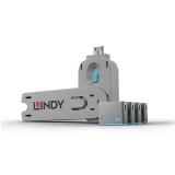 Lindy - 40452 bloqueador de puerto Bloqueador de puerto + clave USB tipo A Azul Acrilonitrilo butadieno estireno (ABS) 5 pieza(s
