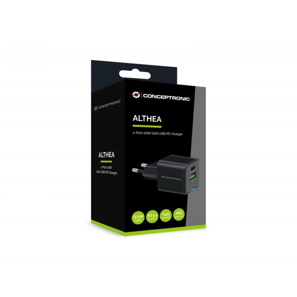 Conceptronic - ALTHEA15B cargador de dispositivo móvil Universal Negro Corriente alterna Carga rápida Interior