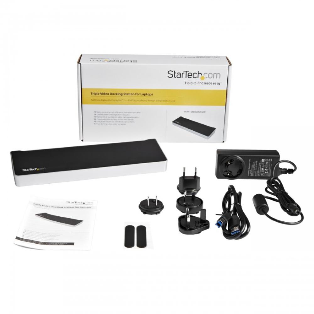 StarTech.com - Docking Station USB 3.0 2x DisplayPort y HDMI 4K para 3 Monitores - Hub 5x USB-A (1x Fast Charge) - Audio de 3,5m