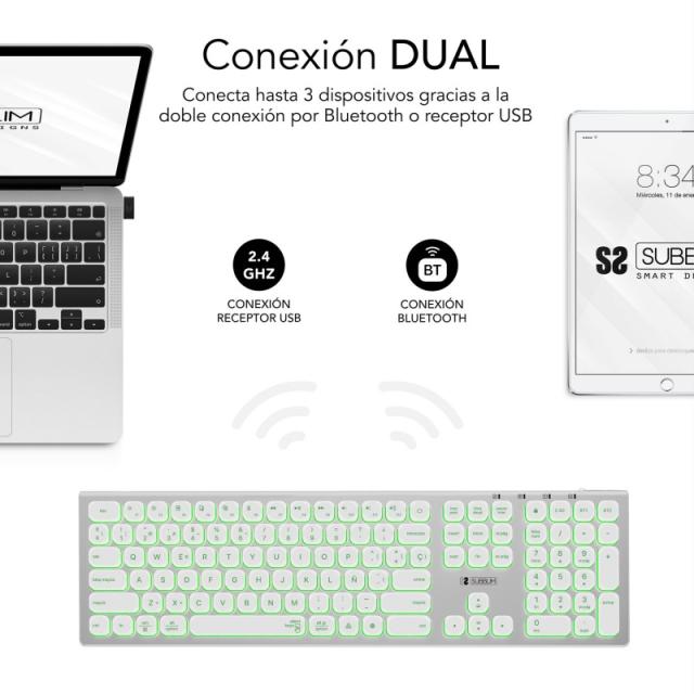 SUBBLIM - Teclado Bluetooth/2.4G Master iluminado Ext P/B