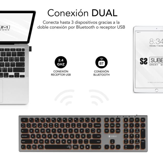 SUBBLIM - Teclado Bluetooth/2.4G Master iluminado Ext G/N