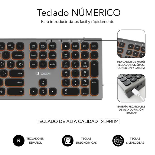 SUBBLIM - Teclado Bluetooth/2.4G Master iluminado Ext G/N
