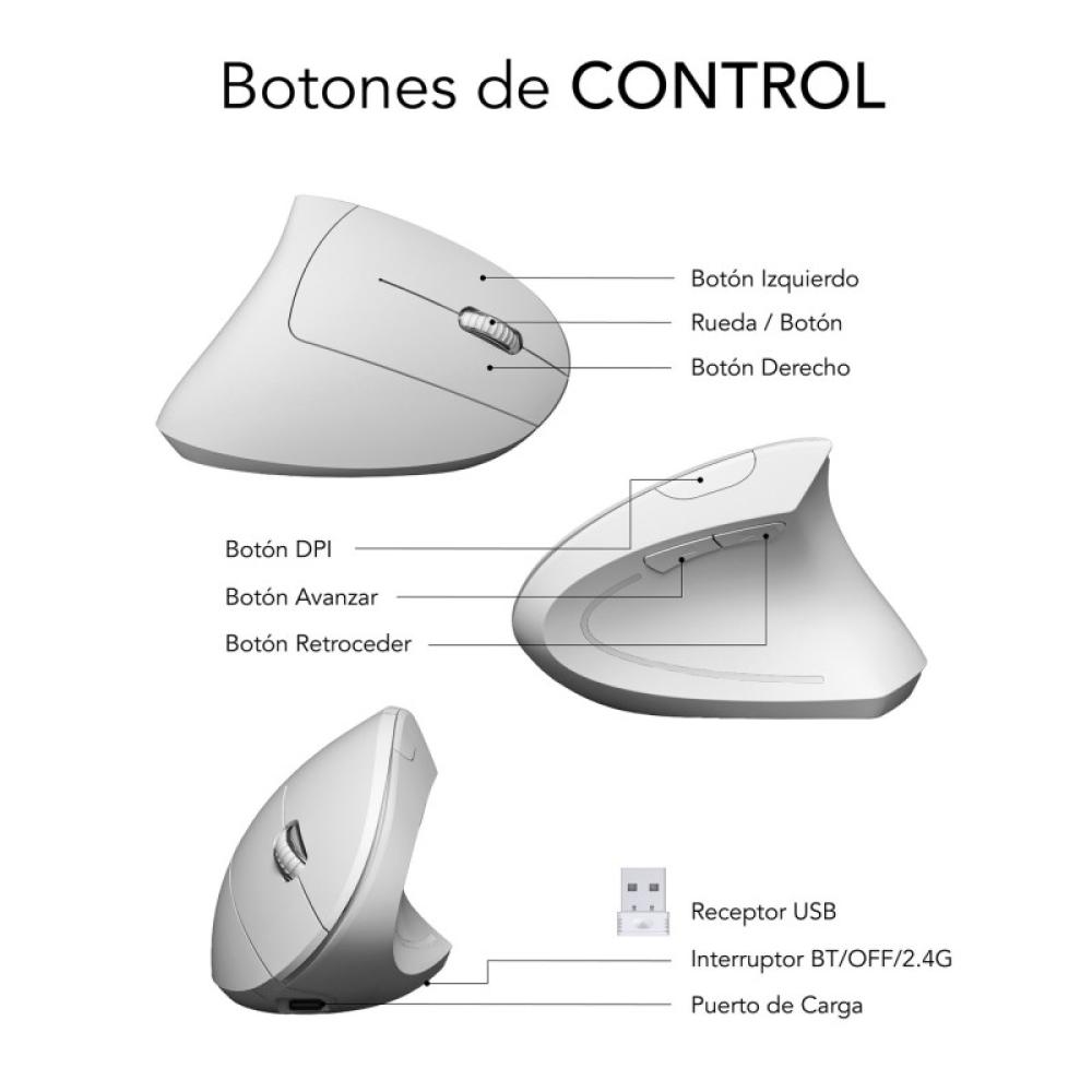 SUBBLIM - Ratón GLIDE VERTICAL ERGO DUAL MOUSE BATTERY WHITE