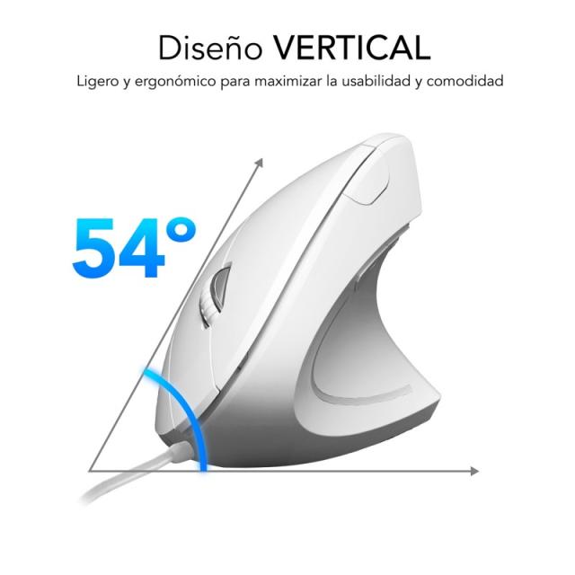 SUBBLIM - Ratón GLIDE VERTICAL ERGO WIRED MOUSE WHITE