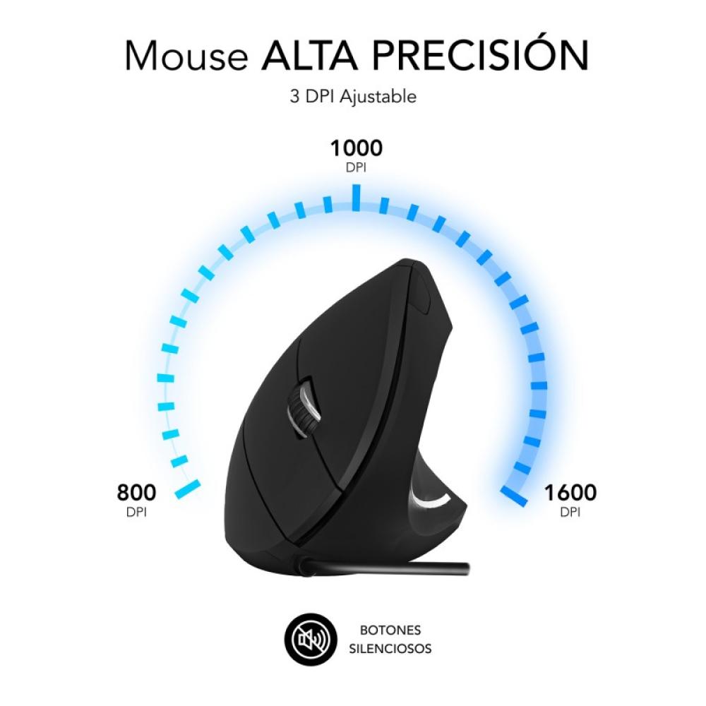 SUBBLIM - Ratón GLIDE VERTICAL ERGO WIRED MOUSE BLACK