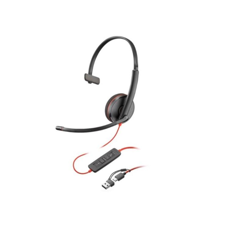 HP Poly - Auriculares monoaurales Poly Blackwire 3210 USB-C + Adaptador USB-C/A