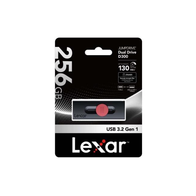 Lexar - JumpDrive Dual Drive D300 unidad flash USB 256 GB USB Type-A / USB Type-C 3.2 Gen 1 (3.1 Gen 1) Negro
