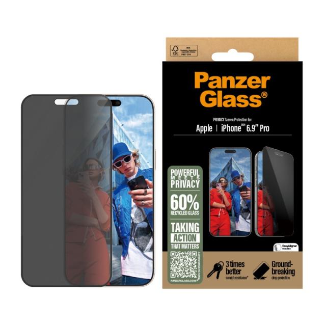 PanzerGlass - Privacy Screen Protector iPhone 16 Pro Max / Ultra-Wide Fit w. EasyAligner Protector de pantalla Apple 1 pieza(s)