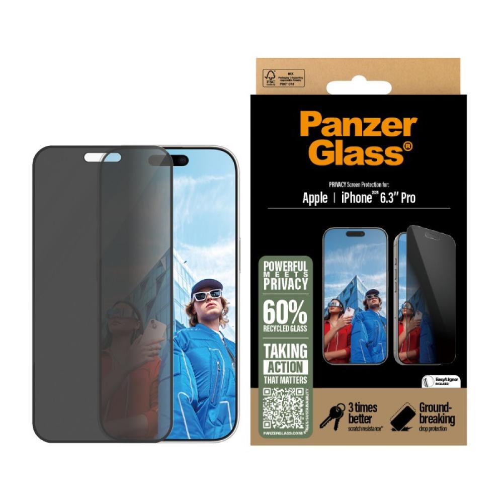PanzerGlass - Privacy Screen Protector iPhone 16 Pro / Ultra-Wide Fit w. EasyAligner Protector de pantalla Apple 1 pieza(s)