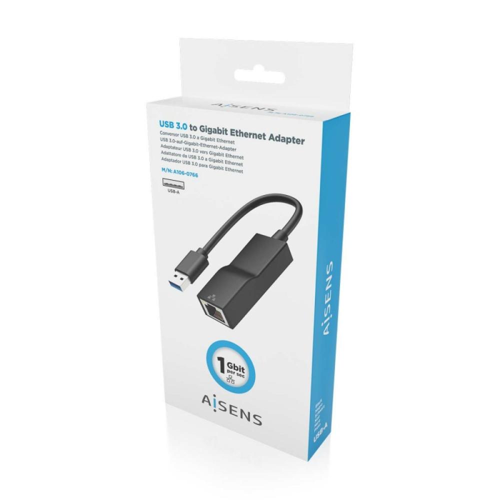 AISENS - Conversor USB 3.0 a Ethernet Gigabit 10/100/1000 Mbps, Negro, 15 cm