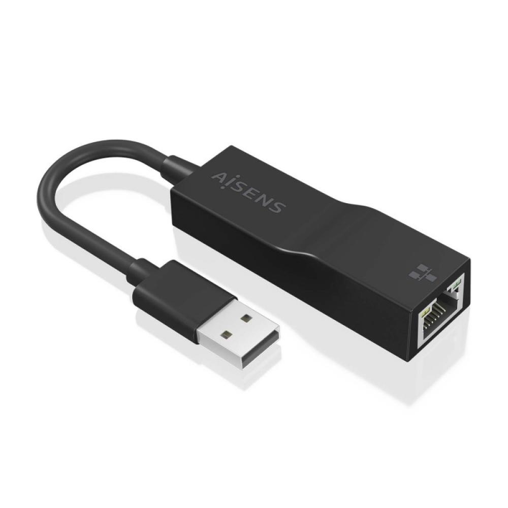 AISENS - Conversor USB 3.0 a Ethernet Gigabit 10/100/1000 Mbps, Negro, 15 cm