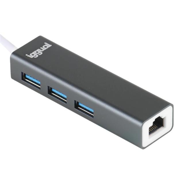 iggual - Hub USB-A 3 puertos USB 3.0 + RJ45 Gigabit