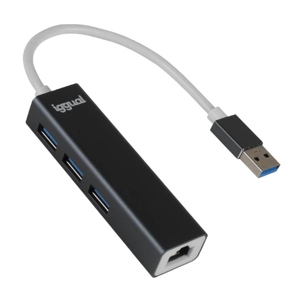 iggual - Hub USB-A 3 puertos USB 3.0 + RJ45 Gigabit