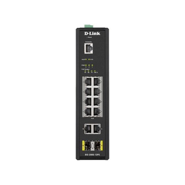 D-Link - DIS-200G-12PS switch Gestionado L2 Gigabit Ethernet (10/100/1000) Energía sobre Ethernet (PoE) Negro