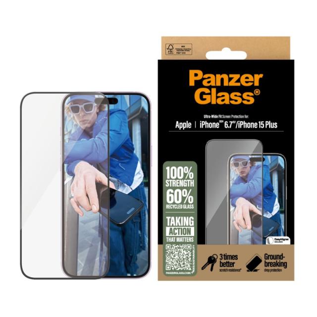PanzerGlass - Screen Protector iPhone 16 Plus / 15 Plus / Ultra-Wide Fit Protector de pantalla Apple 1 pieza(s)