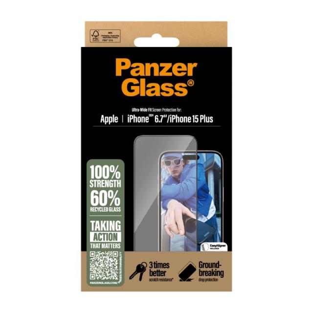 PanzerGlass - Screen Protector iPhone 16 Plus / 15 Plus / Ultra-Wide Fit Protector de pantalla Apple 1 pieza(s)